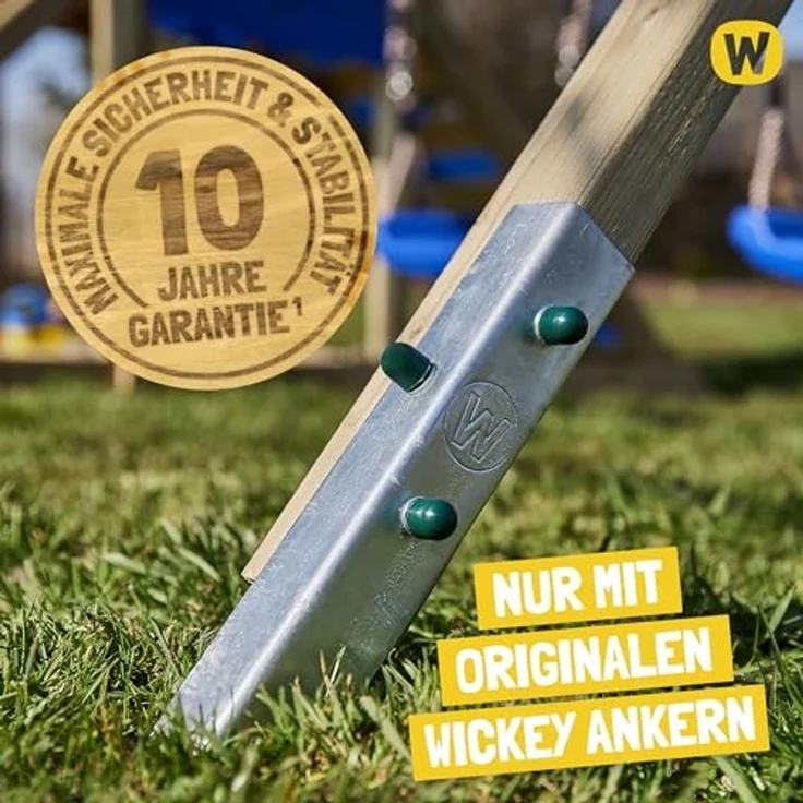 WICKEY Spielturm Klettergerüst MultiFlyer Holzdach mit Schaukel & grüner Rutsche, Kletterturm mit Holzdach, Sandkasten, Leiter & Spiel-Zubehör – Bild 3
