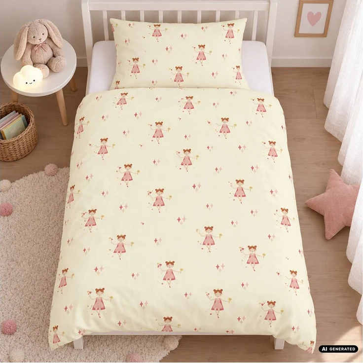 Casa Colori Bettwäsche Kinder Bettwäsche 100x135 cm, Baumwolle, 2 teilig, Kissen 40x60 cm Hellgelb Prinzessin – Bild 1