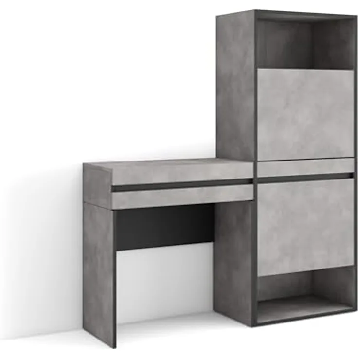 Skraut Home | Schuhregal, Schuhschrank | Schuhaufbewahrung | 130x145x35 cm | Für Schlafzimmer, Zimmer | Schminktisch | Moderner Stil | Zement