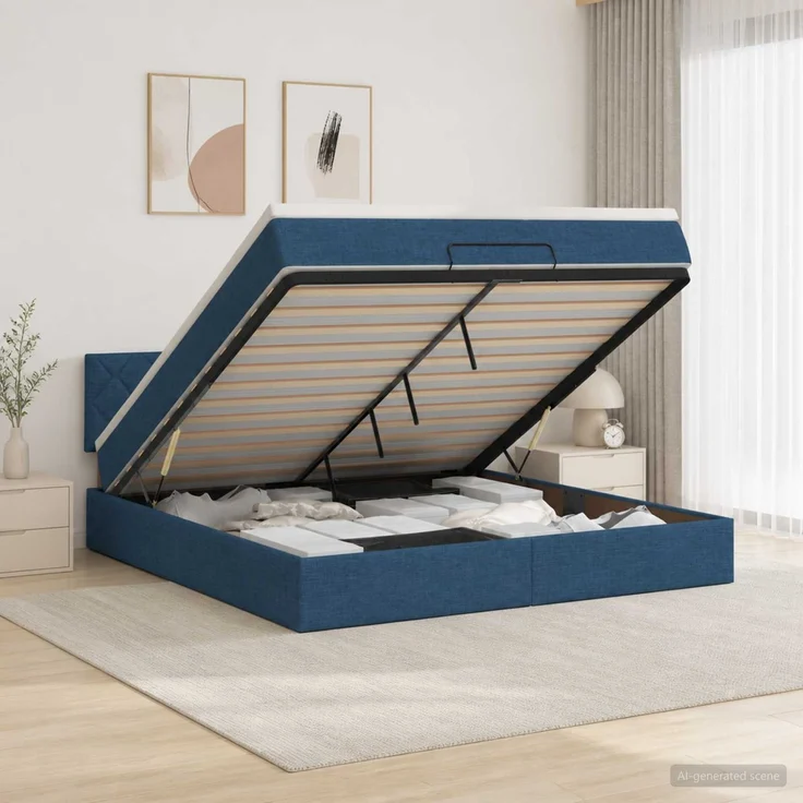 vidaXL Ottoman-Bett mit Matratze und LED Blau 180 x 200 cm Stoff 3457015 – Bild 1