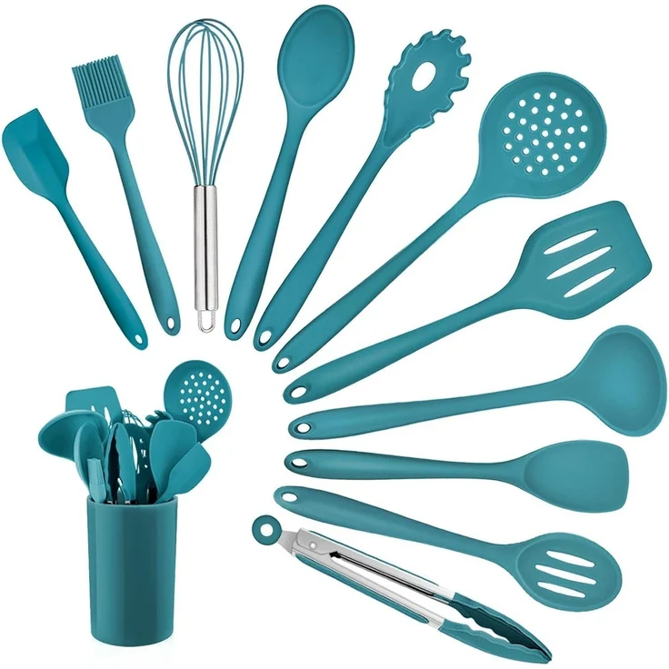 Küchenhelfer Set 12-teilig Silikon Kochutensilien Hitzebeständig Blau – Bild 1