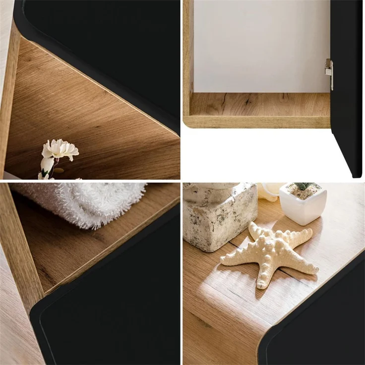 Badmöbel Komplettset in anthrazit seidenmatt mit Eiche Nb. NEW-LUTON mit 81 cm Keramik-Waschtisch & LED-Spiegel, B/H/T ca. 180/200/46 cm – Bild 6