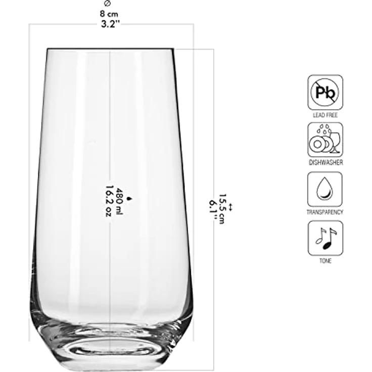 Krosno Wassergläser Longdrinkgläser Trinkgläser | Set von 6 | 480 ML | Splendour Kollektion | Perfekt für zu Hause, Restaurants und Partys | Spülmaschinenfest – Bild 2
