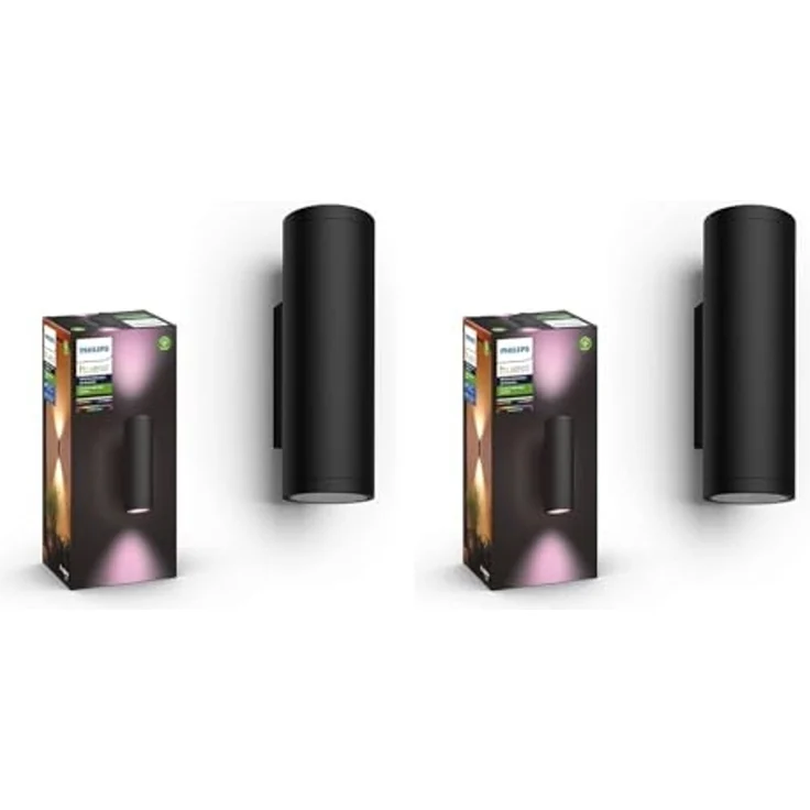 Philips Hue White & Color Ambiance Appear Outdoor Wandleuchte (1.180 lm), Doppelpack, dimmbare Wandlampe mit 16 Mio. Farben, smarte Lichtsteuerung über Sprache oder App, schwarz – Bild 2
