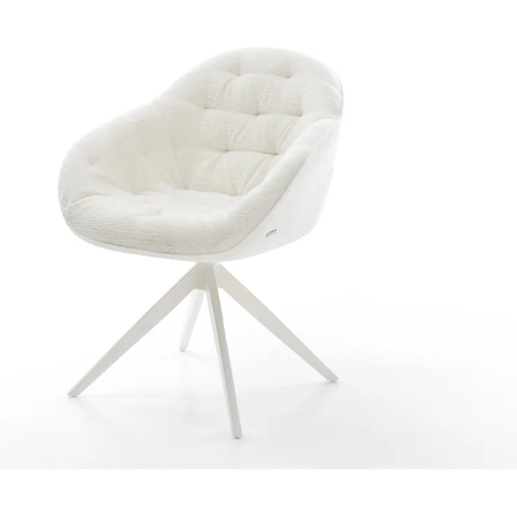 Drehstuhl Gaio-Flex Bouclé Soft Beige Kreuzgestell breit Weiß 360° drehbar Wippfunktion