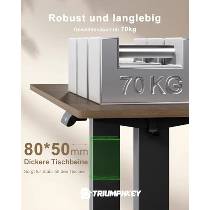 TRIUMPHKEY Höhenverstellbarer Schreibtisch 140x70, 18mm Tischplatte & USB-A | Schreibtisch Höhenverstellbar mit 3 Memory-Steuerung,Sitz‑Erinnerung & Kabelmanagement, Computertisch,Standing Desk,Walnuss – Bild 4