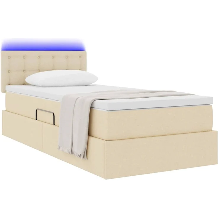 vidaXL LED-Speicherbett mit Matratze Creme 100 x 200 cm Stoff 3371254 – Bild 3