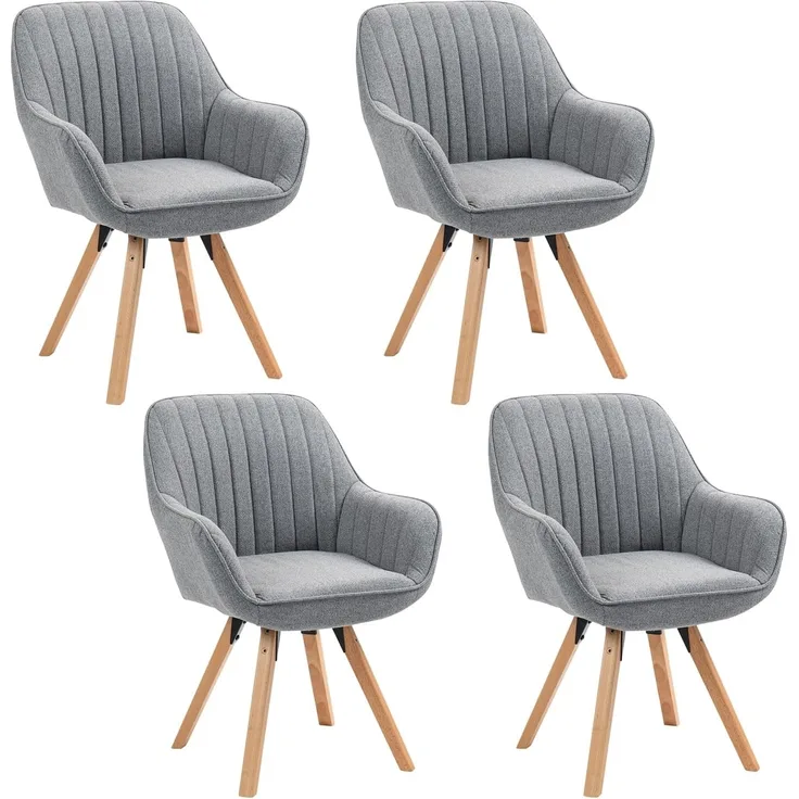 MEUBLE COSY Esszimmerstühle Drehbar 4er Set Küchenstuhl Polsterstuhl Drehstuhl mit Armlehne Sessel Schminkstuhl aus Stoff Massivholzbeine für Esszimmer Wohnzimmer Arbeitszimmer, Grau, Holz, 60 x 58 x 83 cm