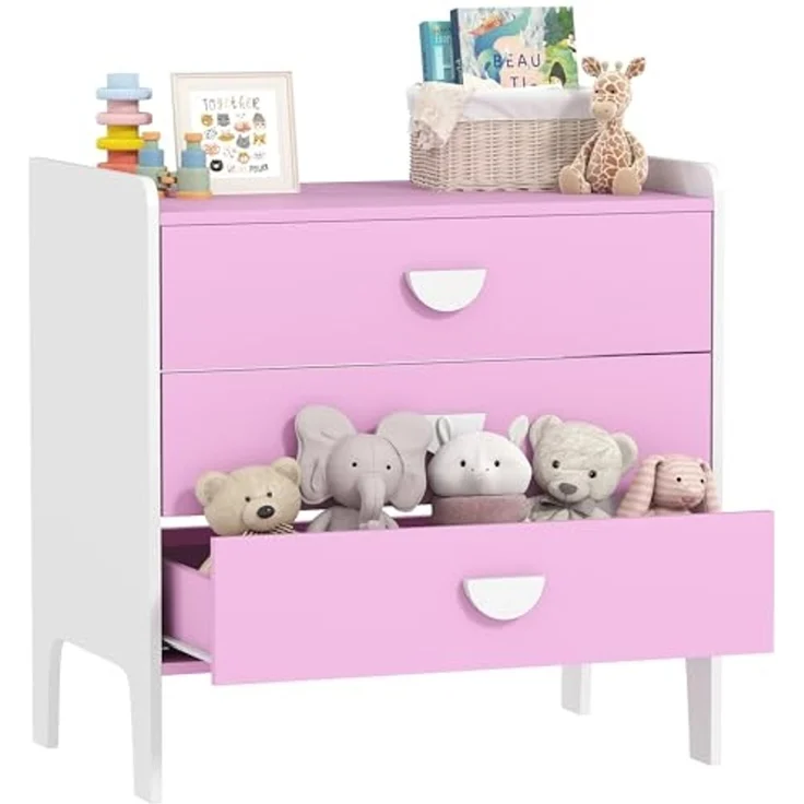 AIYAPLAY Kommode mit 3 Schubladen (Spielzeugschrank für Kinder, 1 St, Aufbewahrungsschrank), für Kinderzimmer, Wohnzimmer, 60 x 40 x 60 cm Rosa+Weiß – Bild 1