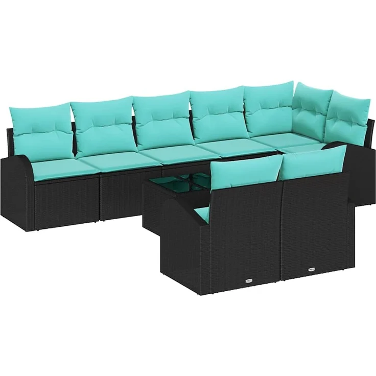 vidaXL Gartensofa-set mit Kissen 9 pcs Schwarz und Türkis Poly-Rattan 3354775 – Bild 2