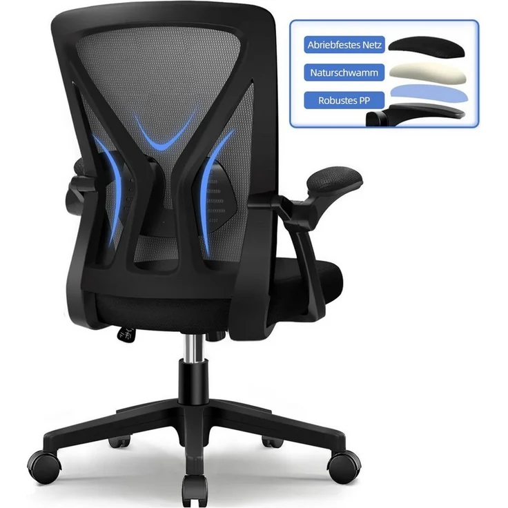Hiazurm Bürostuhl Bürostuhl, Chefsessel, Ergonomischer Schreibtischstuhl, Computerstuhl (Verstellbare gepolsterte Lendenwirbelstütze, gepolsterte Armlehnen und Kopfstützen, Wippfunktion bis 130°,geräuscharmen Rollen, höhenverstellbar), Atmungsaktiver N... – Bild 5