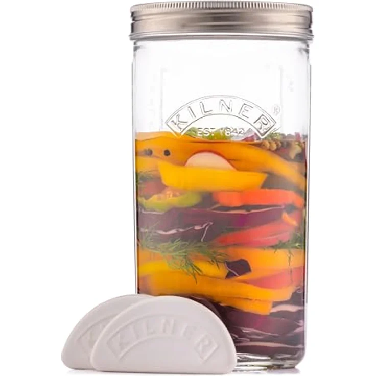Kilner Fermentier Set / 1 Liter Glas mit Gärungsdeckel/einfaches Haltbarmachen von Gemüse/Fermentieren Starter Set/Konservieren von Gemüse, wie Sauerkraut und Kimchi/Einmachglas 1l – Bild 2