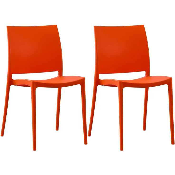 CLP 2er Set Gartenstühl Meton mit Lehne stapelbar wetterfest UV-beständig bis 150 kg,orange – Bild 1