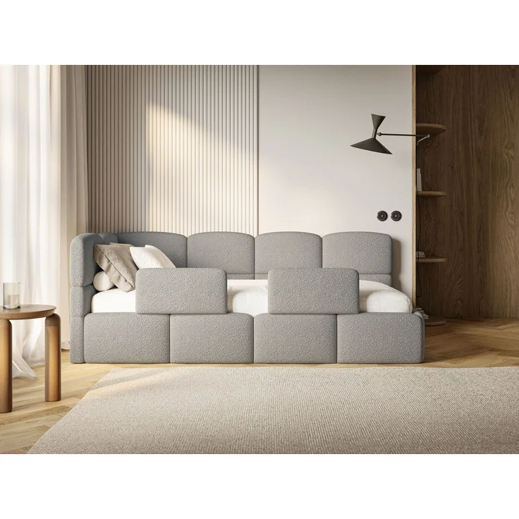 Selsey 'Cloudy' Kinderbett 120x200, Kopfteil links, Matratze & Bettkasten, Bouclé Grau – Bild 2