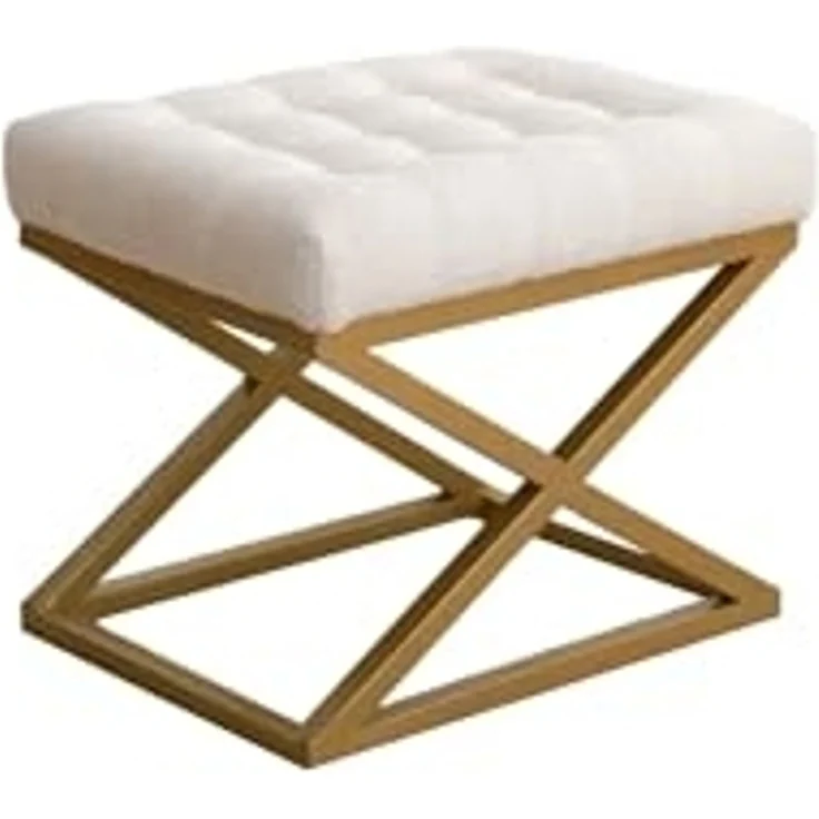 Atelier Del Sofa Stylish Pouffe with Metal Frame, Cream Teddy Fabric, 50 x 42 x 40 cm | Durable & Comfortable Seating for Modern Living Rooms & Bedrooms – Bild 7