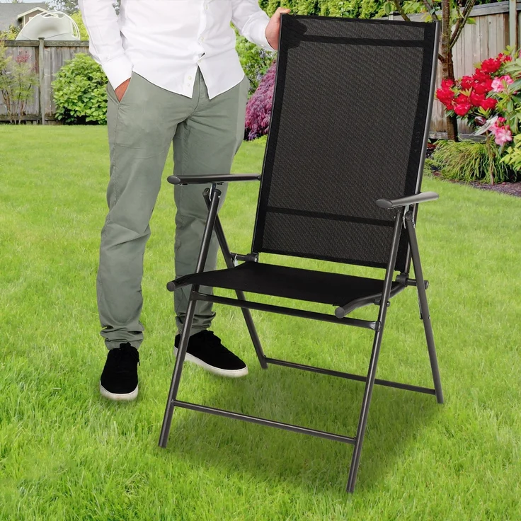 Brixy Gartenstuhl - 2 Stück - 7 verstellbare Ständer - Zusammenklappbar - Garten oder Balkon - Wetterfest - Textilien - Schwarz – Bild 8