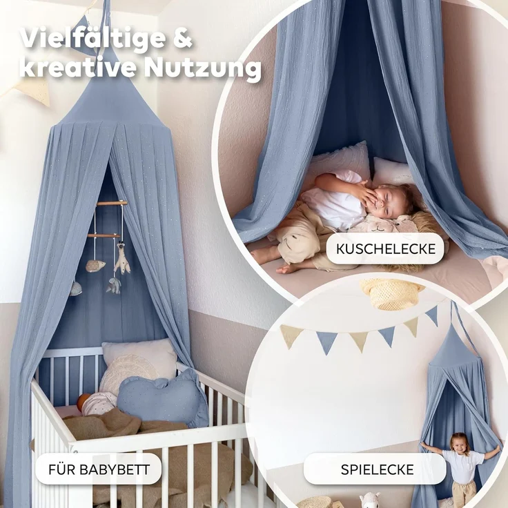 lilimaus Betthimmel Hochwertiger Baldachin Betthimmel Kinderzimmer, Gold Applikation, Stilvoller Baldachin für Baby- und Kinderzimmer – Bild 3
