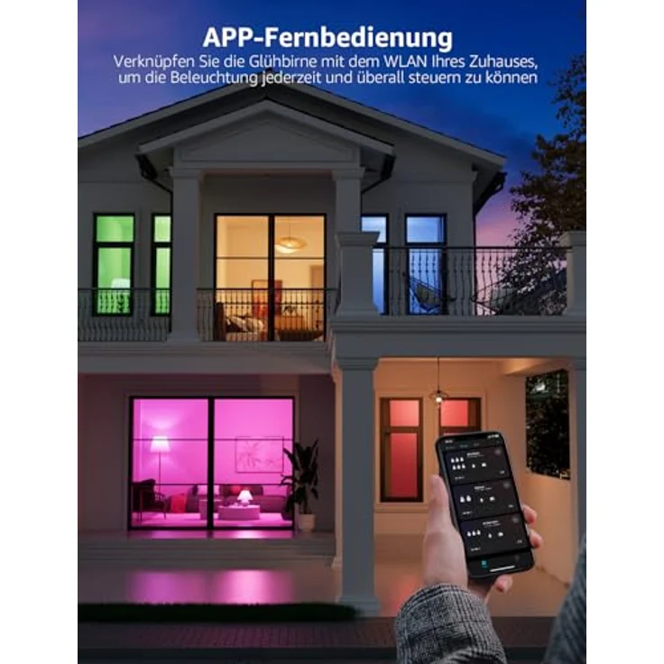 Lepro AI Smart Glühbirne B1, E27 Lampe 8.5W 806lm Dimmbar, Personalisierter KI-Lichtdesigner, Sprachsteuerung/Musik Sync, WiFi & Bluetooth Smart Bulb, Kompatibel mit Alexa/Google Assistant, 2 Stück – Bild 11