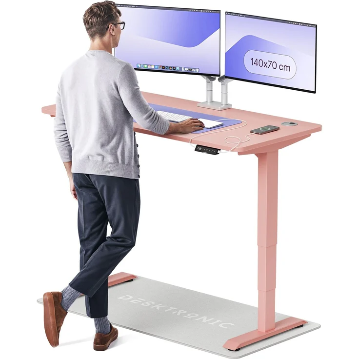 Desktronic HomePro Elektrisch höhenverstellbarer Schreibtisch 140x70cm Rosa/Rosa mit Memory-Funktion, Anti-Kollisions Technologie, USB-A und USB-C-Ladeanschlüssen – Bild 1
