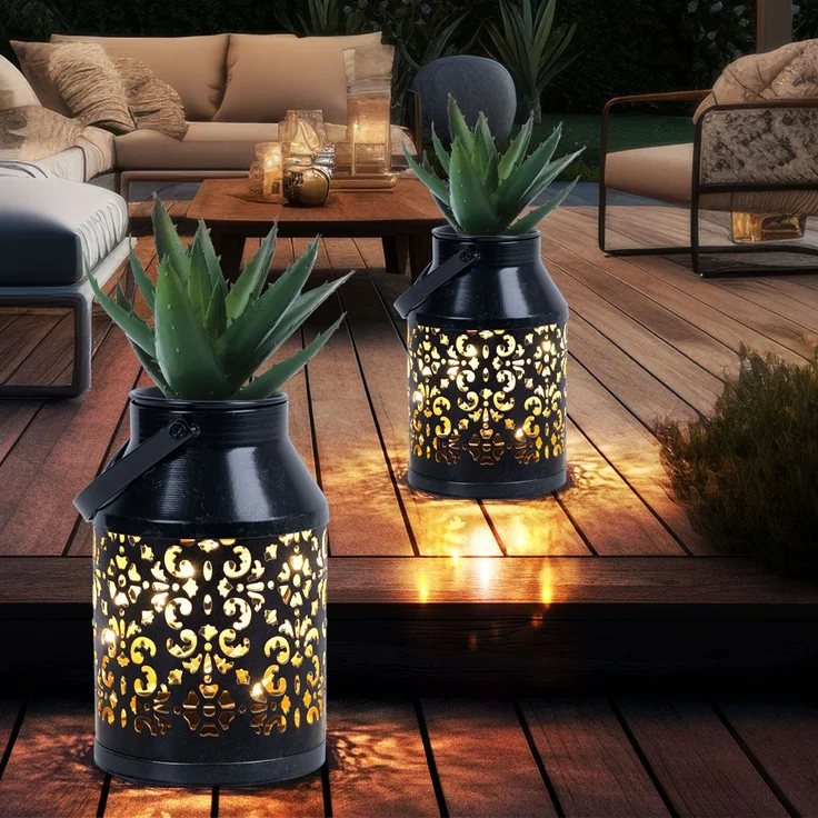2x LED Solarleuchte, schwarz, Pflanzgefäß, H 16 cm – Bild 2