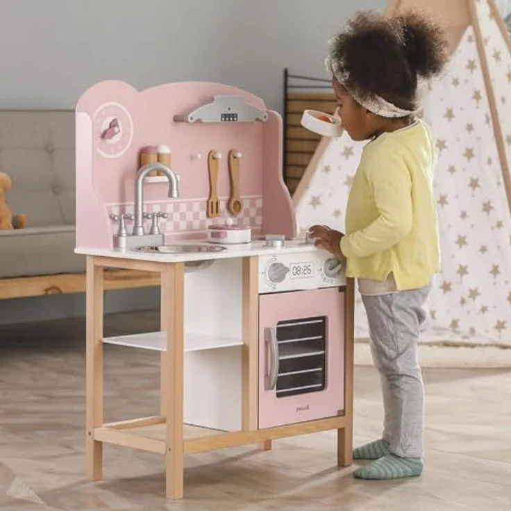 VIGA Kinder-Spielküche mit Zubehör silber - rosa – Bild 5