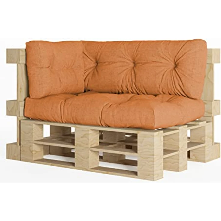 chilly pilley Palettenauflage Schaumflocken palettenkissen Palettenpolster Palettenmöbel Palettensofa Rückenlehne Sitzkissen Seitenkissen Set (3er Set Orange) – Bild 2