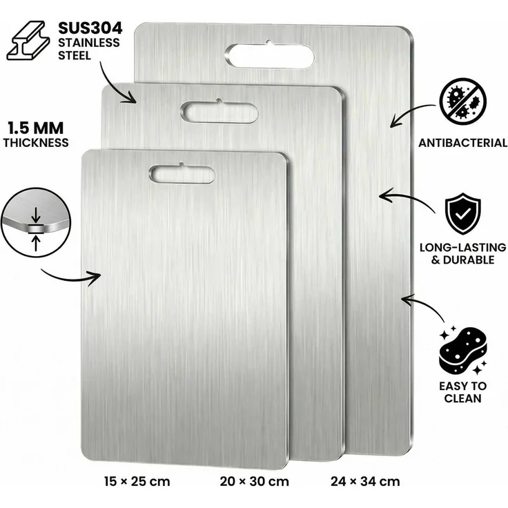 Hermia Concept 'Huhu877' Edelstahl-Schneidebrett-Set (3-teilig), Silber, 24 x 34 cm – Bild 1