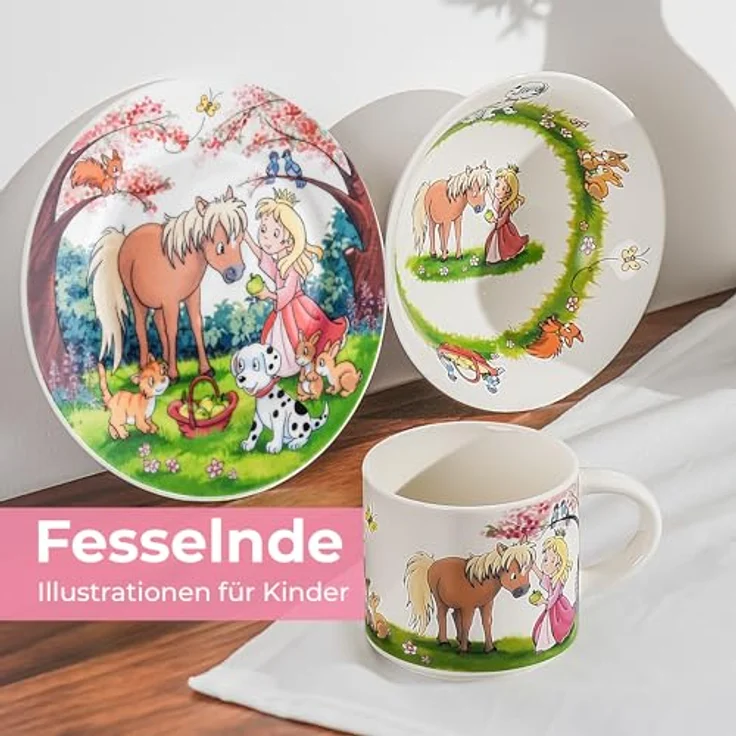 MiaMio Kindergeschirr-Set 3er-Set Kindergeschirr/Porzellan inkl. Teller, Schüssel und Tasse Prin (3-tlg), 1 Personen, Porzellan – Bild 4