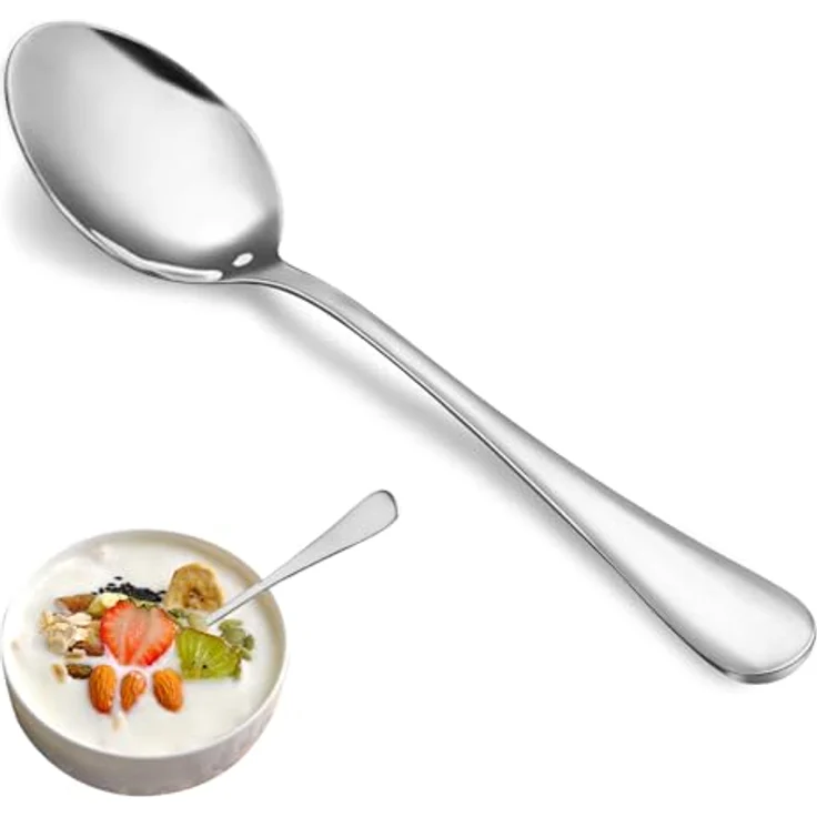 Teelöffel-Set, 16 Stück, 17 cm, Silber-Löffel, Premium-Lebensmittelqualität, 18 10 Edelstahl, langlebige Metall-Teelöffel, kleine Besteck-Löffel, Küchen-Löffel, Spiegel-Finish & spülmaschinenfest 6. 7'' silber – Bild 2