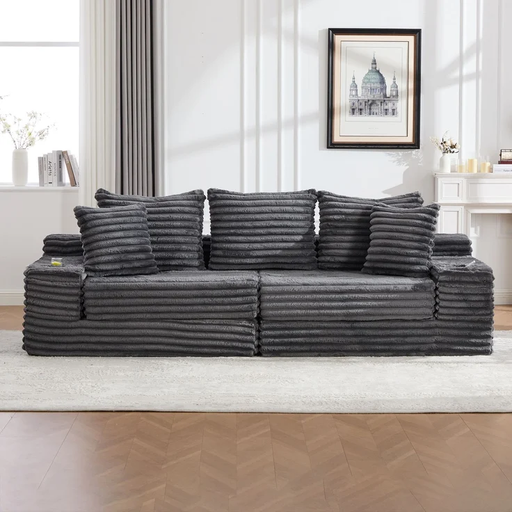 ZUBALIYA Schlafsofa 98x87 cm, mit Stauraum, mit Treppe, mit Leiter, mit Cordbezug, mit Schaumstoffpolsterung, Dunkelgrau – Bild 12