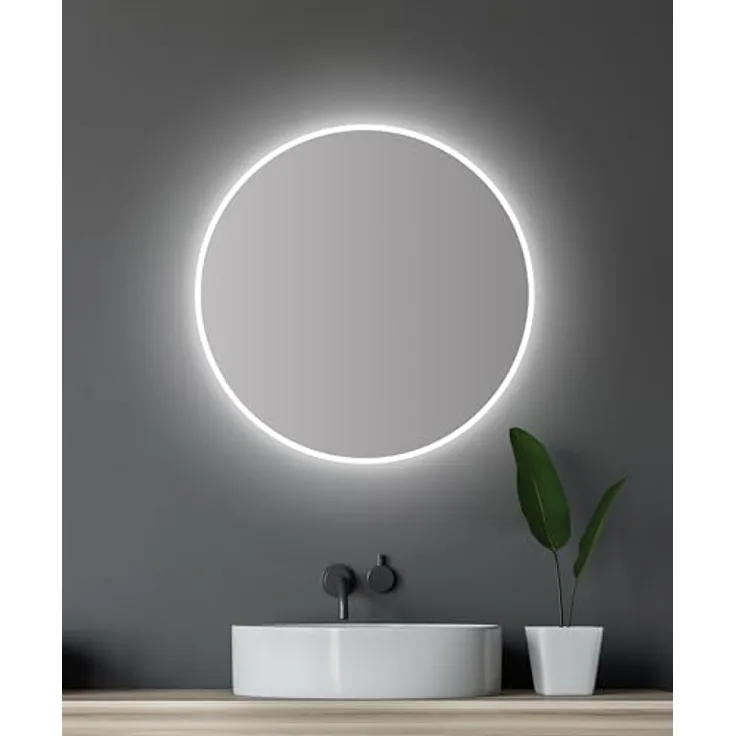 Talos LED Rundspiegel Moonshine 60 cm, Aluminiumrahmen, energiesparende Beleuchtung, neutralweiß, 4 mm Spiegelglas, IP24 spritzwassergeschützt