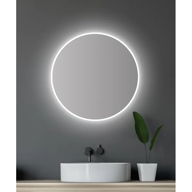 Talos LED Rundspiegel Moonshine 60 cm, Aluminiumrahmen, energiesparende Beleuchtung, neutralweiß, 4 mm Spiegelglas, IP24 spritzwassergeschützt – Bild 1