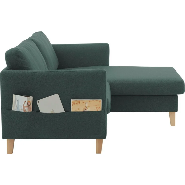 ATLANTIC home collection Ecksofa Mailo L-Form, mit Seitentaschen, Recamiere beidseitig montierbar, Massivholzfüße – Bild 3