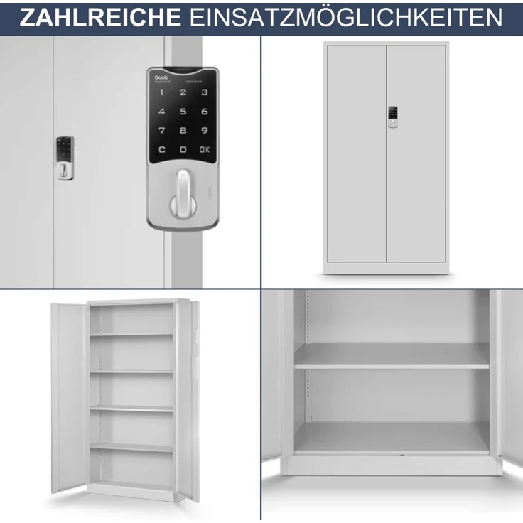 Metallschrank abschließbar ODIS - Zahlenschloss, 5 Ebenen | Aktenschrank Büroschrank Stahl Mehrzweckschrank Werkstatt Werkzeugschrank, 185x90x40cm Grau – Bild 6
