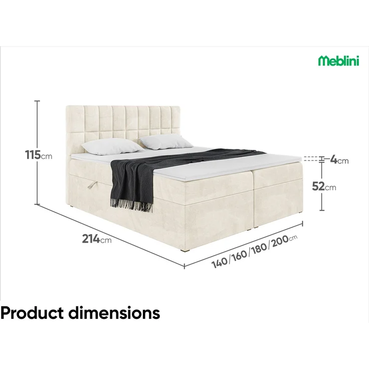 MEBLINI Boxspringbett LUKAS 200x200cm - H3/Creme Samt - mit Bettkasten - Polsterbett - Doppelbett mit Topper & Taschenfederkern-Matratze – Bild 7