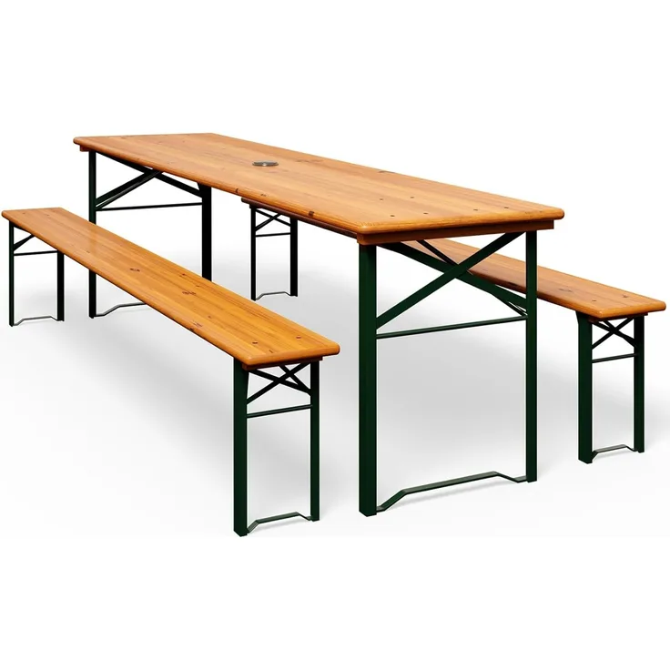 Casaria Bierzeltgarnitur, 3-tlg, Klappbar, Holz natur / Stahl grün, 75 x 46 x 170 cm