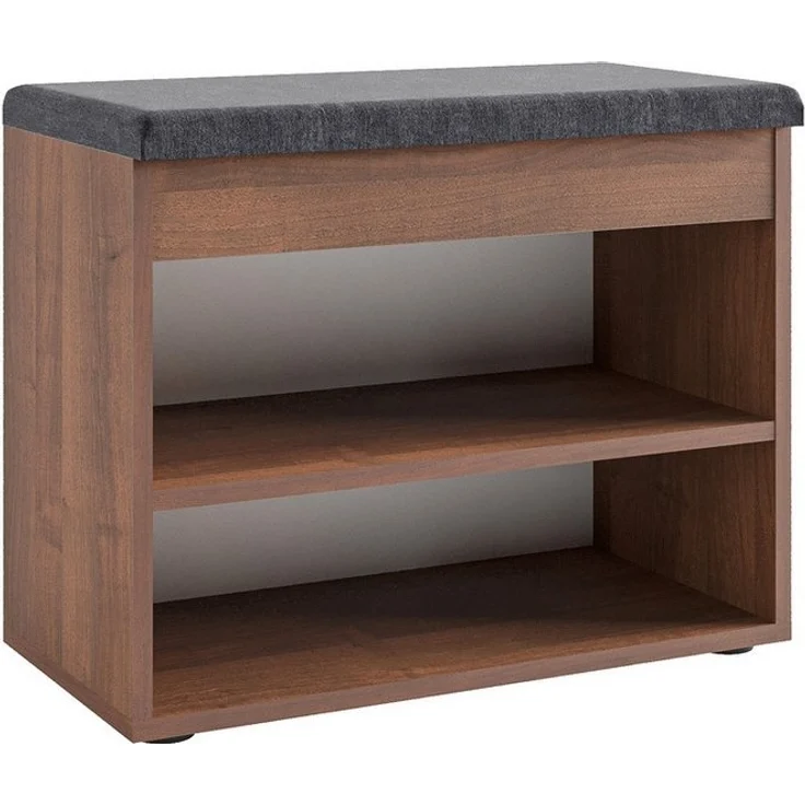 KOMTO Schuhschrank Schuhbank mit Sitzfläche Schuhregal Bank Sitzbank Flur Bank Sofia Nussbaum 60 x 48 x 32 cm – Bild 3