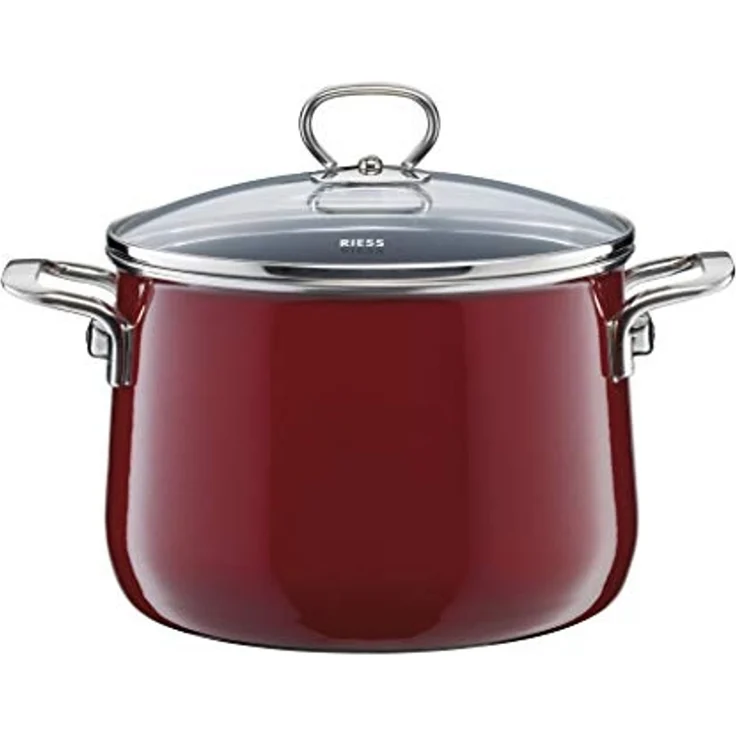 Riess Topf-Geschirrset mit Glasdeckel 5-teilig Emaille Nouvelle Rosso extra stark – Bild 5