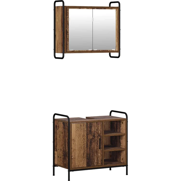 vidaXL Badezimmerschrank-Set 2 stk. Altholz 65,5 x 34 x 61 cm 3444487 – Bild 2