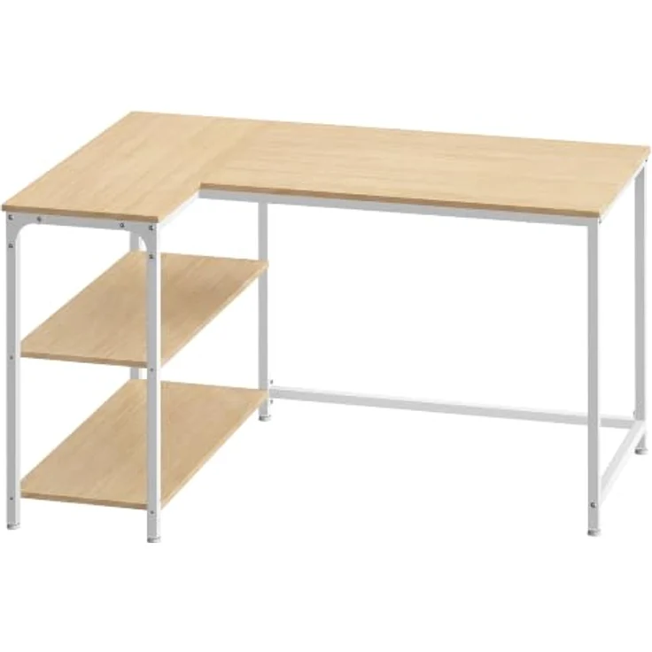 VASAGLE Eckschreibtisch in L-Form, Computertisch, 110 x 80 cm | mit Stauraum, höhenverstellbare Ablage, 2 AC-Steckdosen und 2 USB-Anschlüssen, Natürliche Eiche, BARNET Kollektion LWD135Y101 – Bild 1