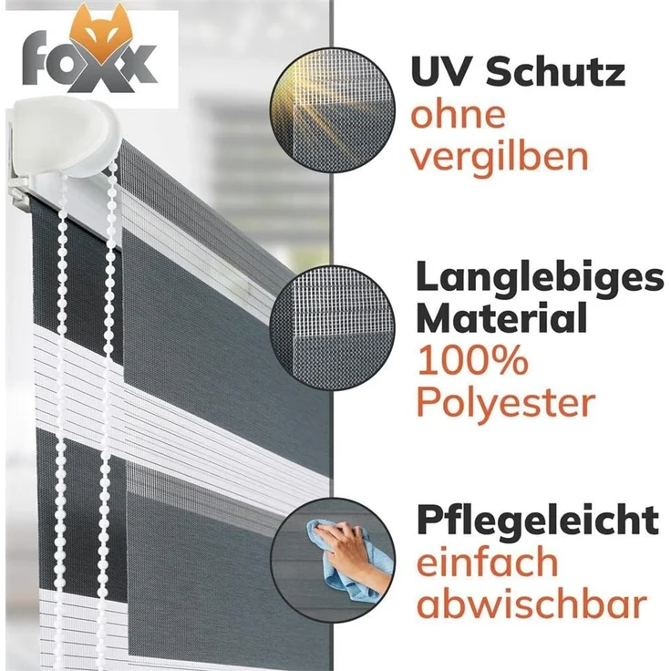 Doppelrollo Klemmfix ohne Bohren weiß 95x140 cm [Stoffbreite 91cm] Duo Rollo für Fenster/Türen Gardine Zebrarollo - Breite (cm): 95, Farbe: Weiss , Höhe (cm): 140 – Bild 6