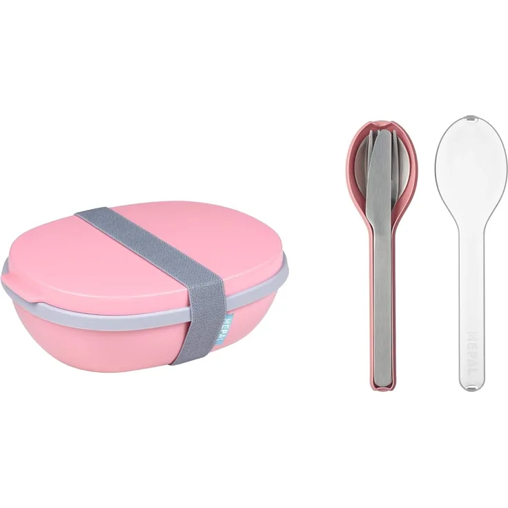 Mepal - Lunchbox Ellipse Duo to go Set - Meal Prep Box für Erwachsene & Salatbox zum Mitnehmen - Brotdose für ein gesundes Mittagessen - Ideal für Sandwiches & Salate - 825 ml + 600 ml - Nordic Pink
