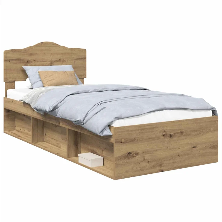 vidaXL Bettrahmen Kunsthandwerk Eiche 90 x 190 cm Massives Kiefernholz 3412960 – Bild 1