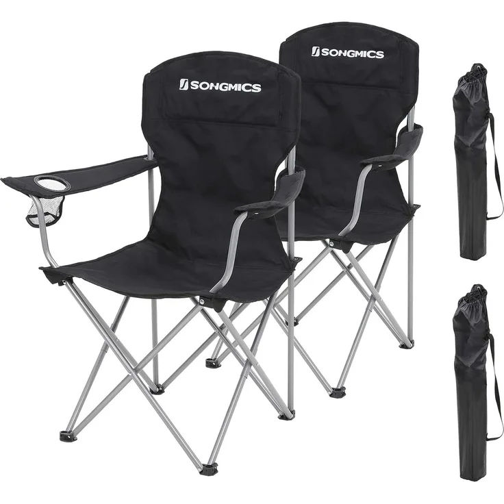 SONGMICS Klappstuhl-Set 2-tlg., Campingstühle mit Schwerlaststruktur, bis 150 kg belastbar, Schwarz