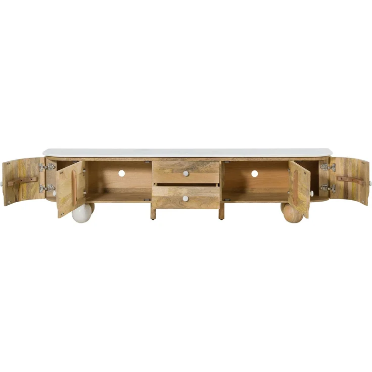 TV-Board Mango 220 x 40 x 50 natur lackiert / Marmor weiß FLORENZ #102 – Bild 2