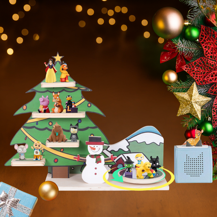 Todeco Tonie-Regal für Toniebox Hörfiguren, mit abnehmbarem Schleudertablett, Magnetische Aufbewahrung für 12-15 Tonie, Freistehende Regale, Kinderregal für Mädchen & Jungen, Weihnachtsdekoration