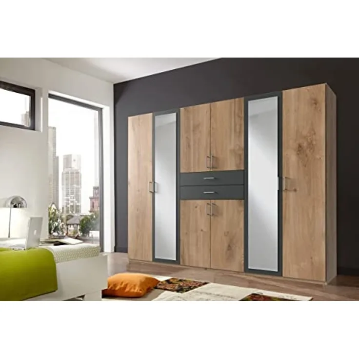 Kleiderschrank >Drugi II< in Plankeneiche Graphit - 270x208x58cm (BxHxT)