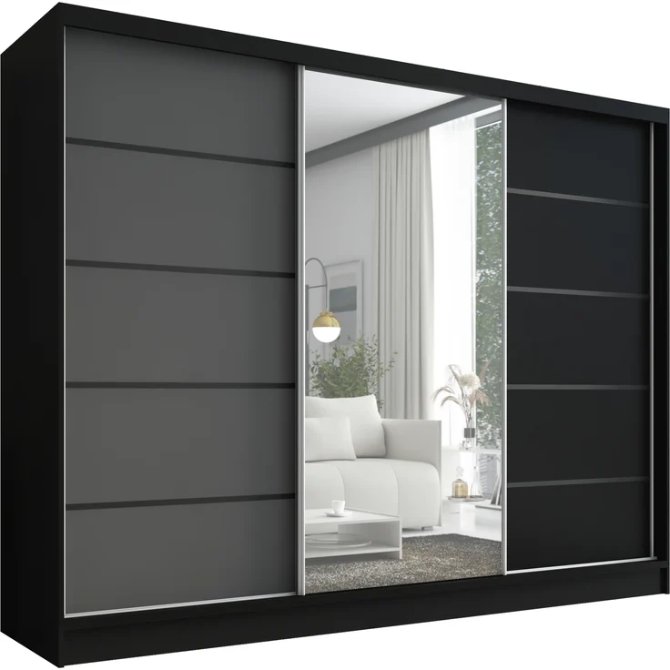 A&J MöbelLand Schwebetürenschrank AURELIA, Schwarz, Graphit, Schwarz, Leiste: Schwarz – Bild 1