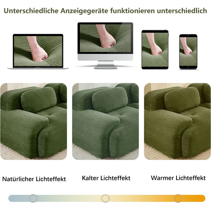 DESVIAE Sofa modular und rahmenlos aus Cordstoff Grün mit 32D-Hochdichteschaum, 388 x 178 x 70 cm – Bild 6