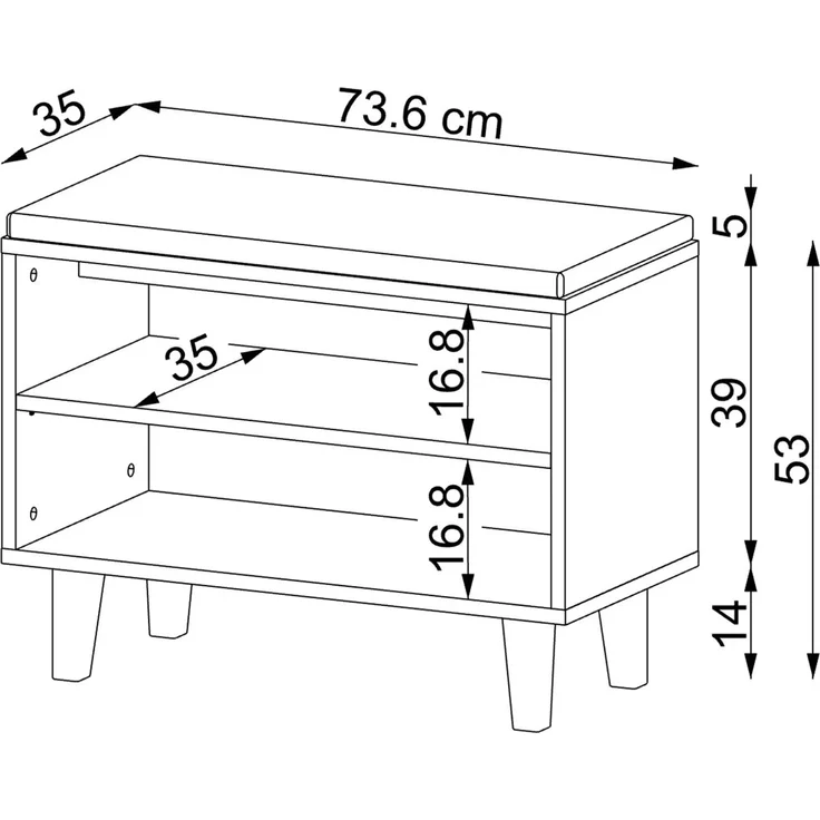 Roomart NORD Sitzbank mit 2 offenen Schuhfächern & Sitzkissen – Schuhbank für Flur & Diele – 73,6 cm – H 53 x B 73.6 x T 35 cm • Beige – Bild 3